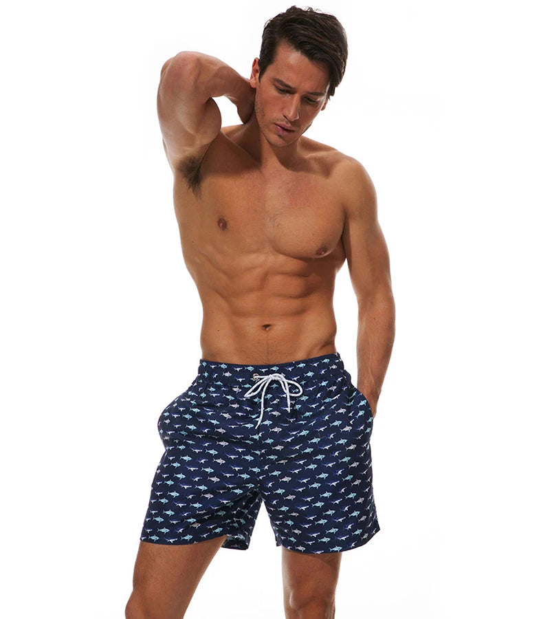 2026 Summer Swimming Shorts Men Printing Fashion Polyester Bañador Hombres Short Board Mesh Liner Gym Running Sport Swimsuit