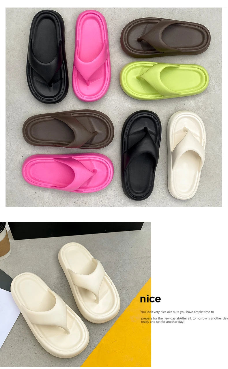 Women's Classy Flip-Flops with Poop Feeling, Female Internet Celebrity Eva Summer Outer Slippers for Couples, Thick-Soled Non-Slip Couples, Soft-Soled Flip-Flops for the Beach