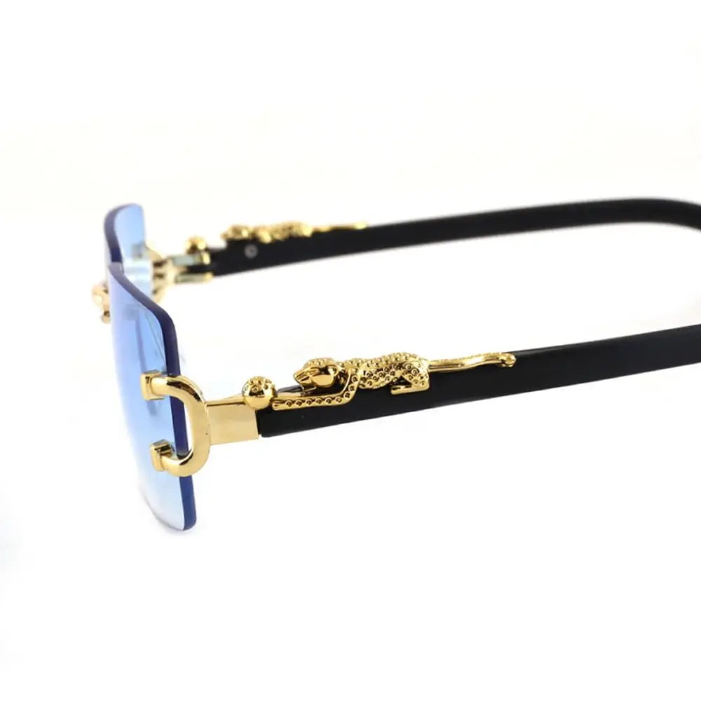 Summer Leopard Decor Rectangular Sunglasses Cut-Edge UV400 Protection Rimless Shades Metal Frame Sun Glasses for Women & Men