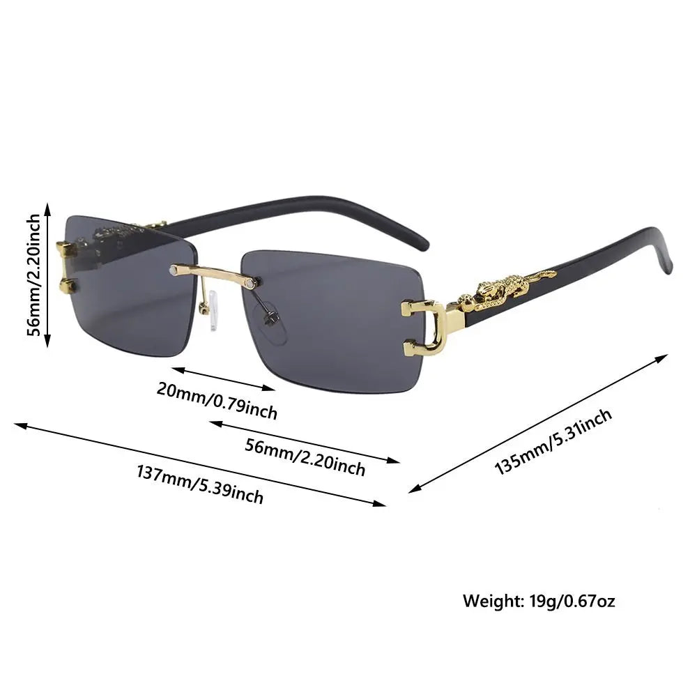 Summer Leopard Decor Rectangular Sunglasses Cut-Edge UV400 Protection Rimless Shades Metal Frame Sun Glasses for Women & Men