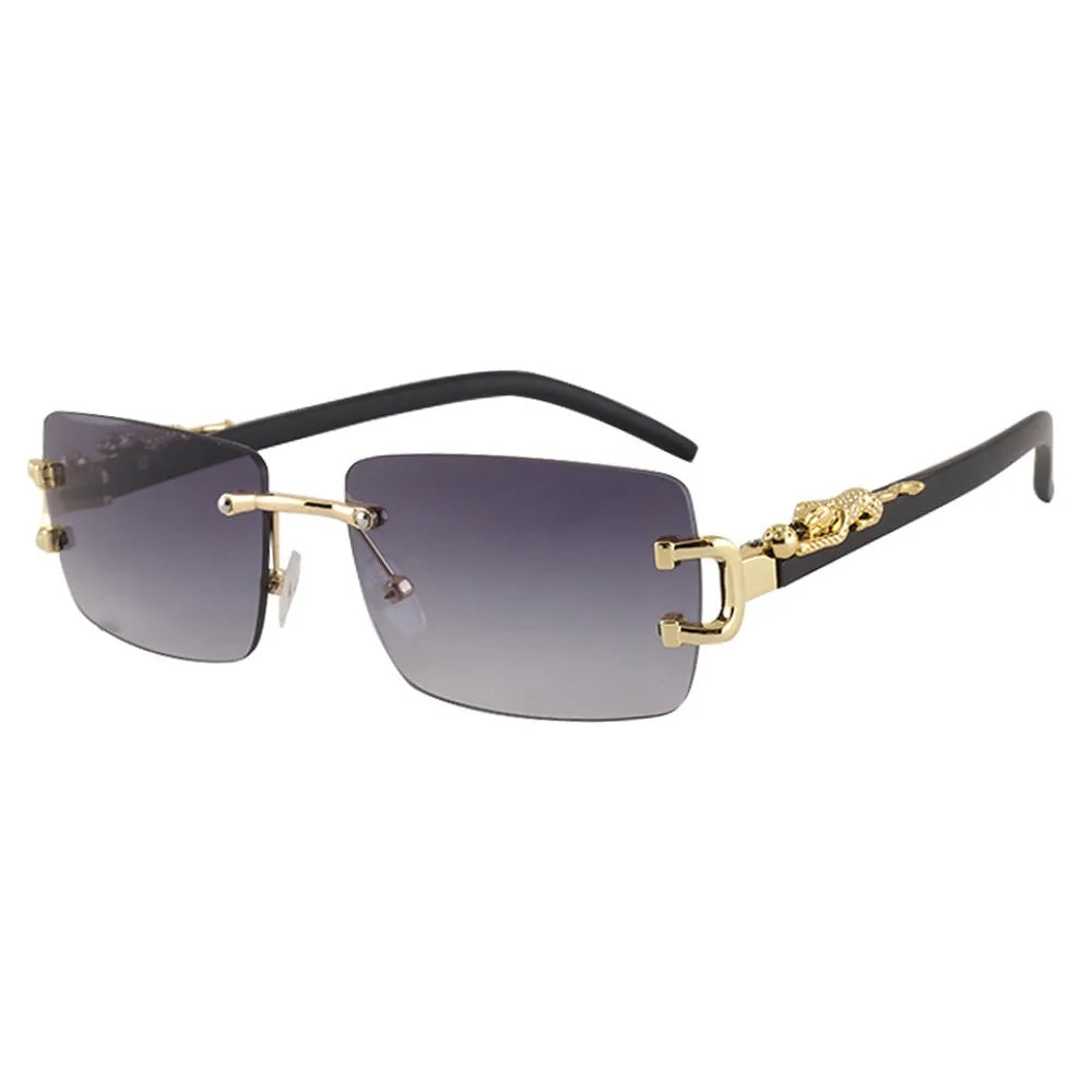 Summer Leopard Decor Rectangular Sunglasses Cut-Edge UV400 Protection Rimless Shades Metal Frame Sun Glasses for Women & Men