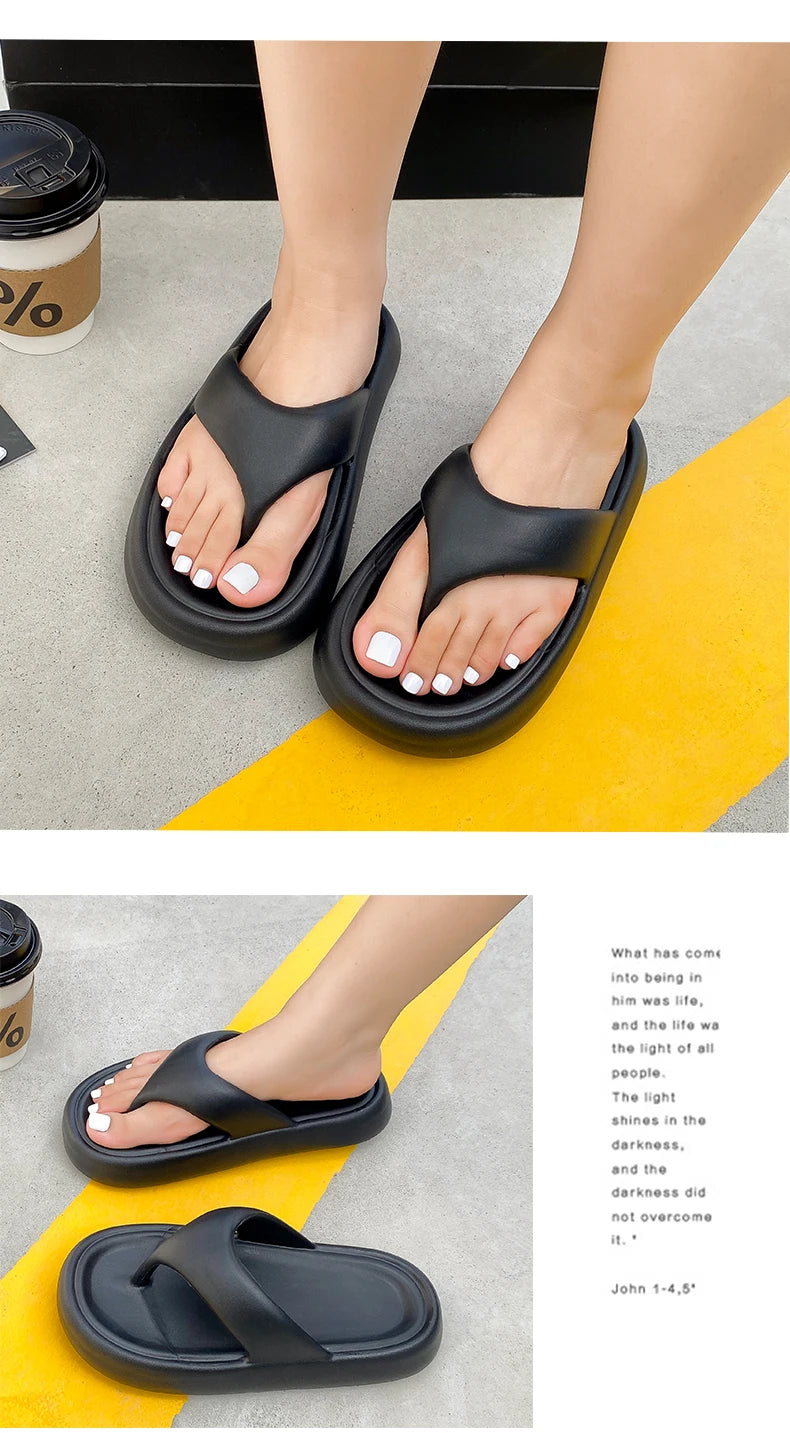 Women's Classy Flip-Flops with Poop Feeling, Female Internet Celebrity Eva Summer Outer Slippers for Couples, Thick-Soled Non-Slip Couples, Soft-Soled Flip-Flops for the Beach