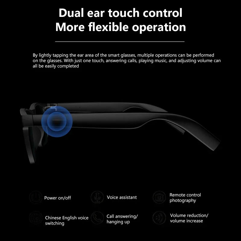 Lenovo AI Remote Control Touch Smart Glasses with Photo Camera Recording Translator Voice Assistant Music Bluetooth Sunglasses