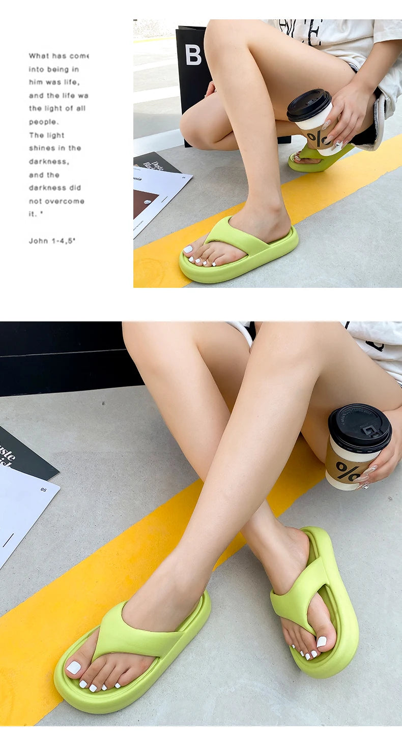 Women's Classy Flip-Flops with Poop Feeling, Female Internet Celebrity Eva Summer Outer Slippers for Couples, Thick-Soled Non-Slip Couples, Soft-Soled Flip-Flops for the Beach