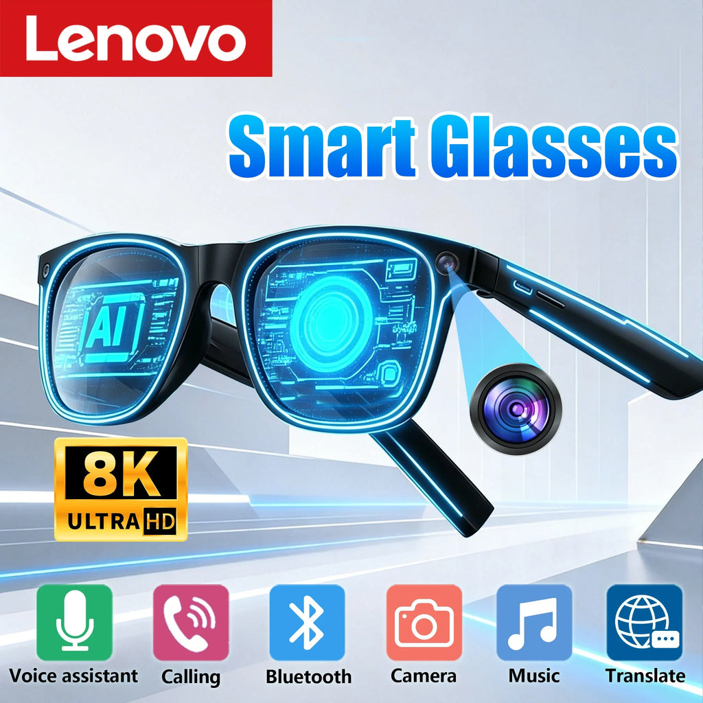 Lenovo AI Remote Control Touch Smart Glasses with Photo Camera Recording Translator Voice Assistant Music Bluetooth Sunglasses