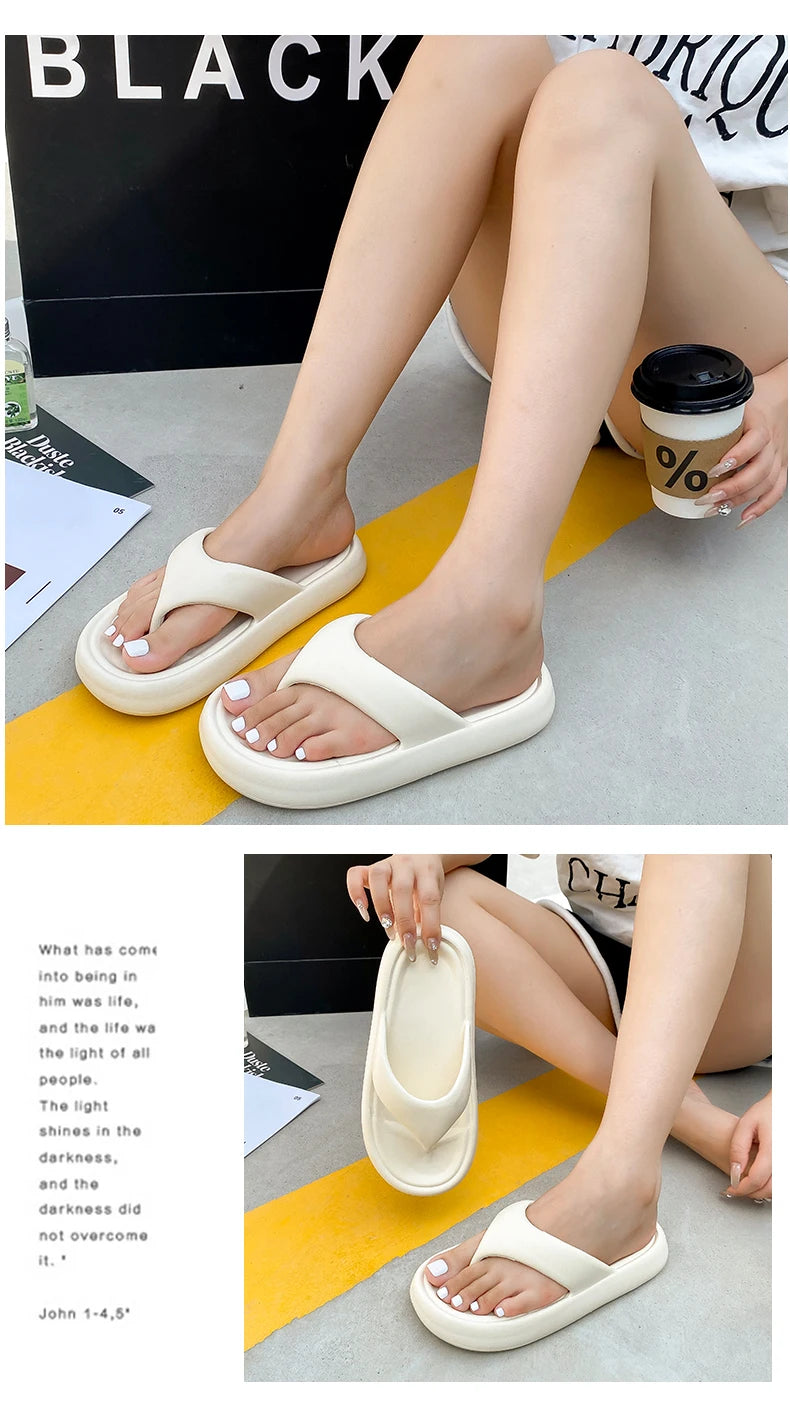 Women's Classy Flip-Flops with Poop Feeling, Female Internet Celebrity Eva Summer Outer Slippers for Couples, Thick-Soled Non-Slip Couples, Soft-Soled Flip-Flops for the Beach