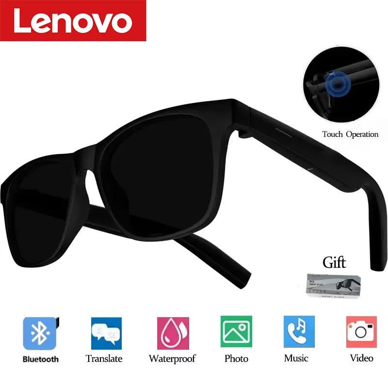 Lenovo AI Remote Control Touch Smart Glasses with Photo Camera Recording Translator Voice Assistant Music Bluetooth Sunglasses