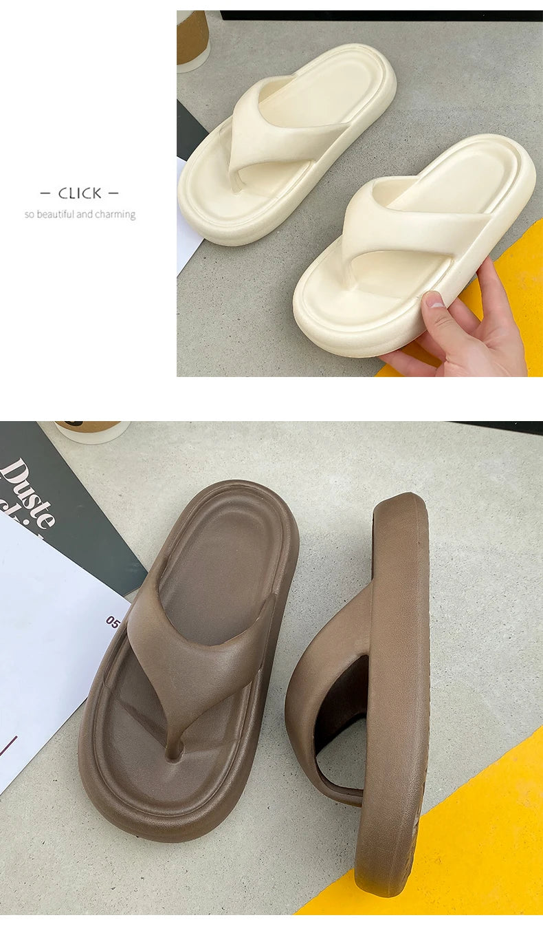 Women's Classy Flip-Flops with Poop Feeling, Female Internet Celebrity Eva Summer Outer Slippers for Couples, Thick-Soled Non-Slip Couples, Soft-Soled Flip-Flops for the Beach